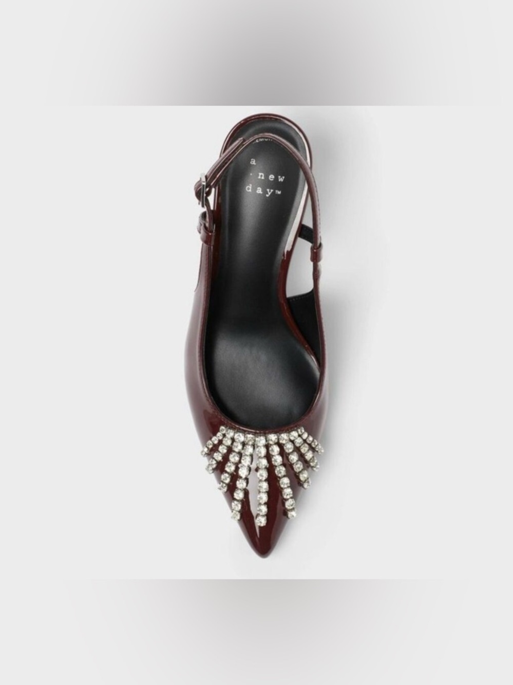 A New Day Women’s Patent Rhinestone Slingback Kitten Heels in Burgundy S 9 1/2